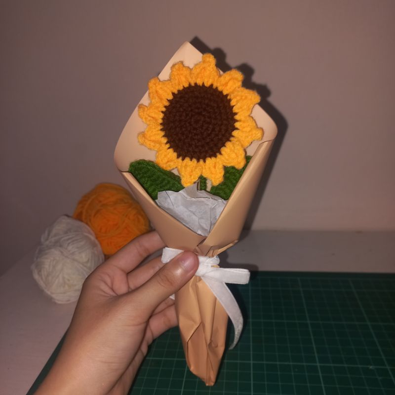 BUKET RAJUT BUNGA MATAHARI KECIL / BUNGA MATAHARI PALSU UNTUK HADIAH