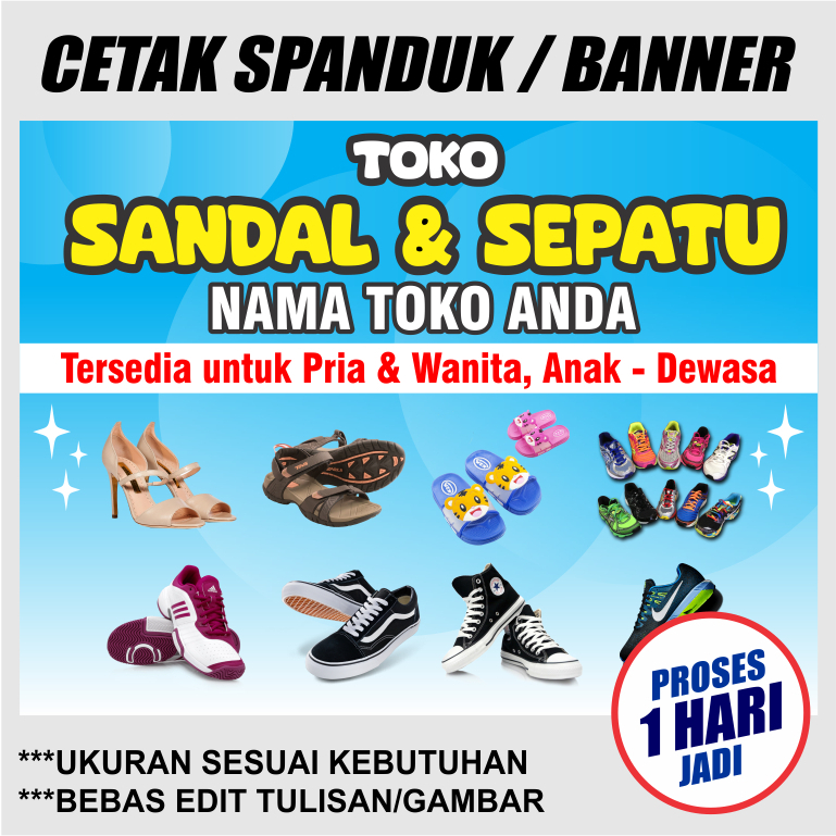 spanduk banner toko sandal sepatu cetak benner toko sepatu custom
