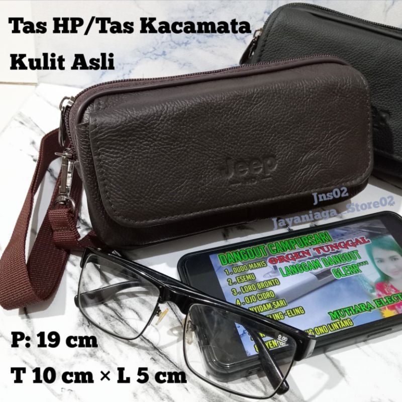 Tas Sarung Hand Phone/Tempat Kaca Mata Kulit Asli/Sarung Hand Phone Maksimal 7 inchi Kulit Asli
