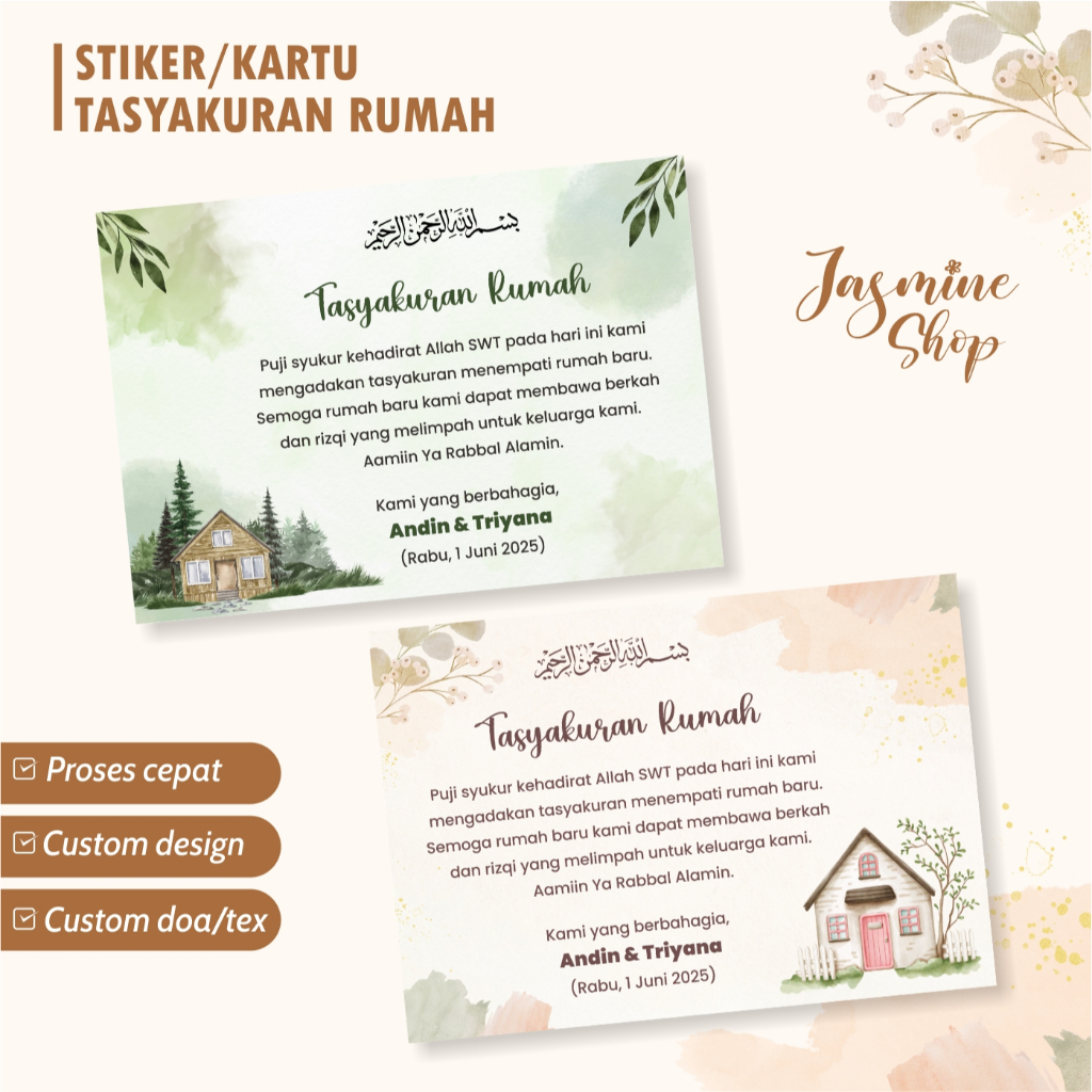 

Cetak Kartu/Stiker Tasyakuran Rumah, Custom Stiker atau Kartu Tasyakuran Pindahan Rumah