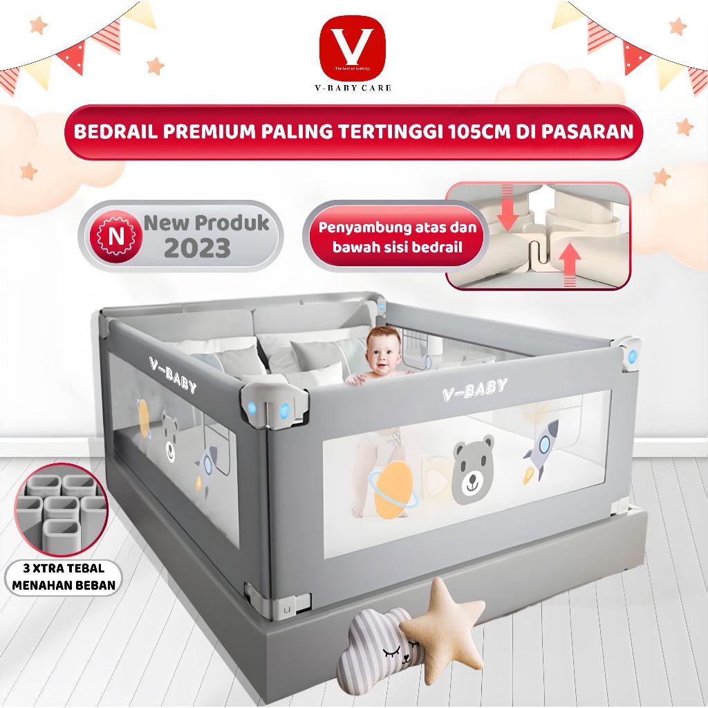 V-BABY CARE babyBedrail Baby Bed Rail Safety Guard Bedguard Fence Extra Tall Pembatas Pengaman Pagar