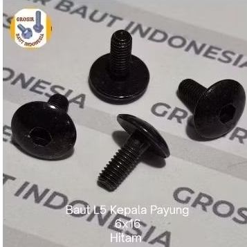 (paket 5pcs) Baut L5 Kepala Payung 6x16 ( baut 10) Hitam
