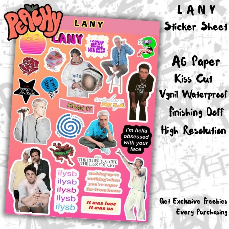 

LANY Sticker Pack | Sticker Vynil | sticker Waterproof | sticker sheet | sticker band | sticker tumbler | stiker anti air | sticker music | sticker HP laptop | sticker murah | sticker aesthetic | sticker helm | kiss cut | sticker A6 | hypebeast