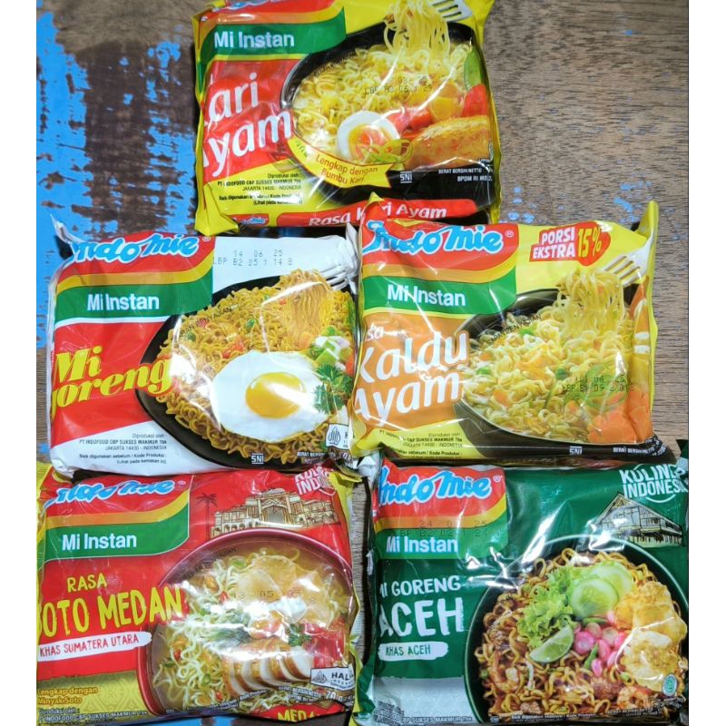 

Indomie goreng, kaldu ayam, soto medan, mie aceh, kari ayam