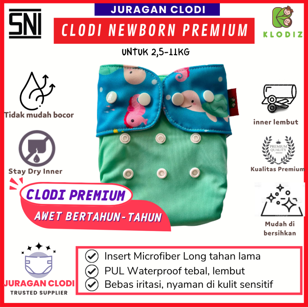 [PREMIUM] Clodi KLODIZ new born  popok kain bayi mini klodiz SNI popok kain bayi baru lahir