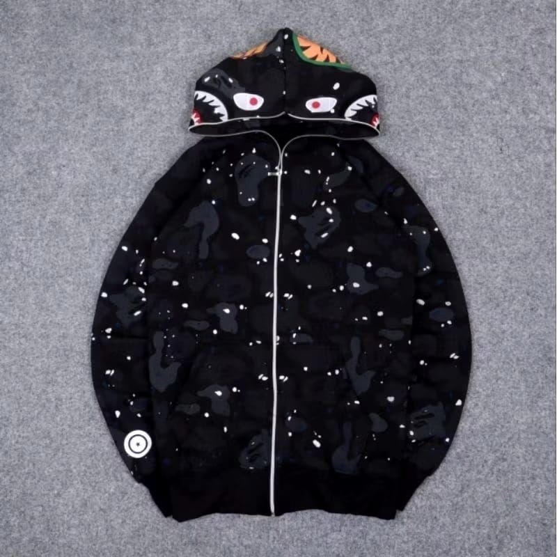HOODIE ZIPPER BAPE BLACK GLOW IN THE DARK MIRROR