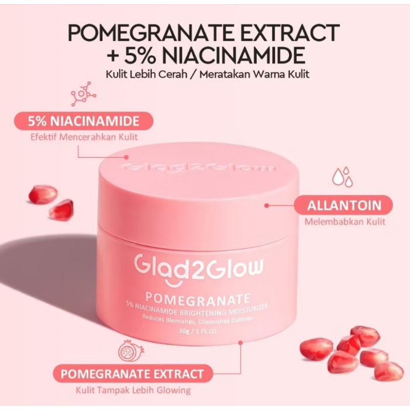 Glad2glow pomegranate 5% Niacinamide Brightening Moisturizer || moisturizer glad2glow pink