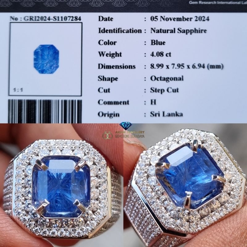 Natural Blue Sapphire 4.08 Cret Srilnka GRI lab