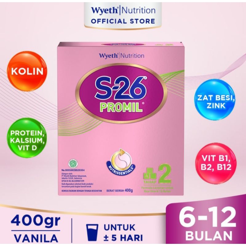 S-26 Promil Tahap 2 Susu Formula Bayi 6-12 Bulan 400 g