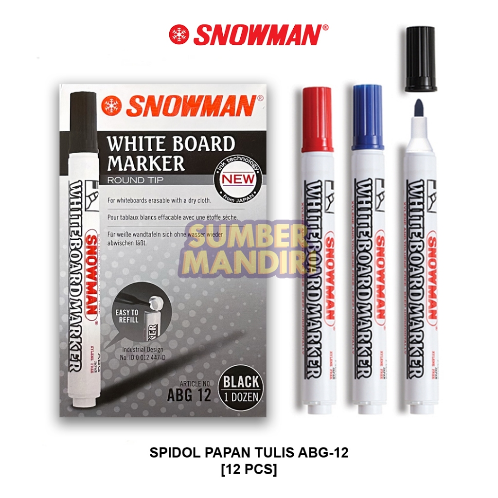 

Spidol Papan Tulis SNOWMAN ABG-12 WhiteBoard Marker [12 PCS]
