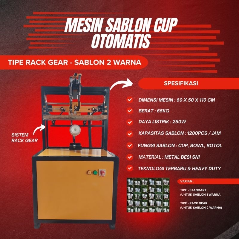 Mesin Sablon Gelas Cup Otomatis 2 Warna +Rack Gear