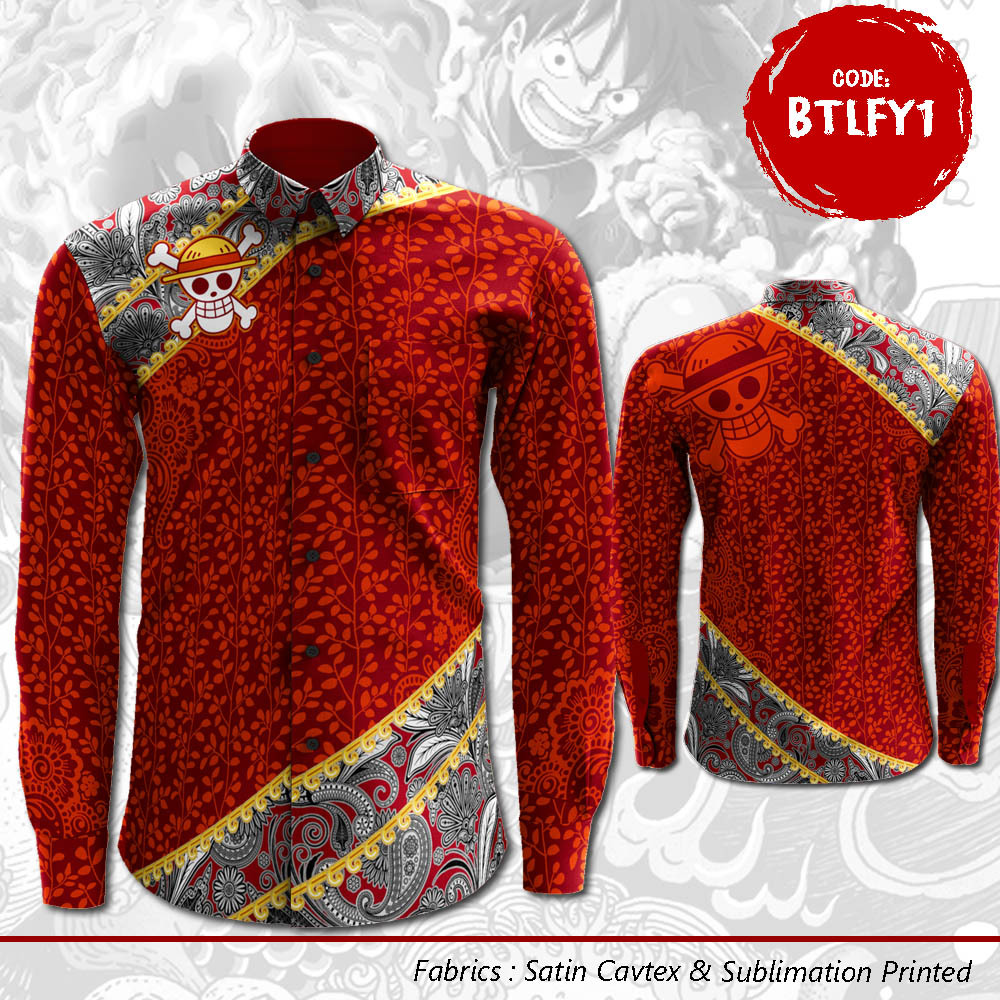 Kemeja Batik LUFFY One Piece, Kemeja Pria Wanita Motif Full Printing Terbaik