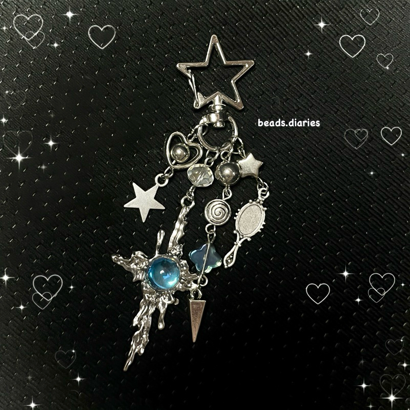 beads.diaries star zircon pendant chrome bag keychain y2k keychain korea y2k aesthetic