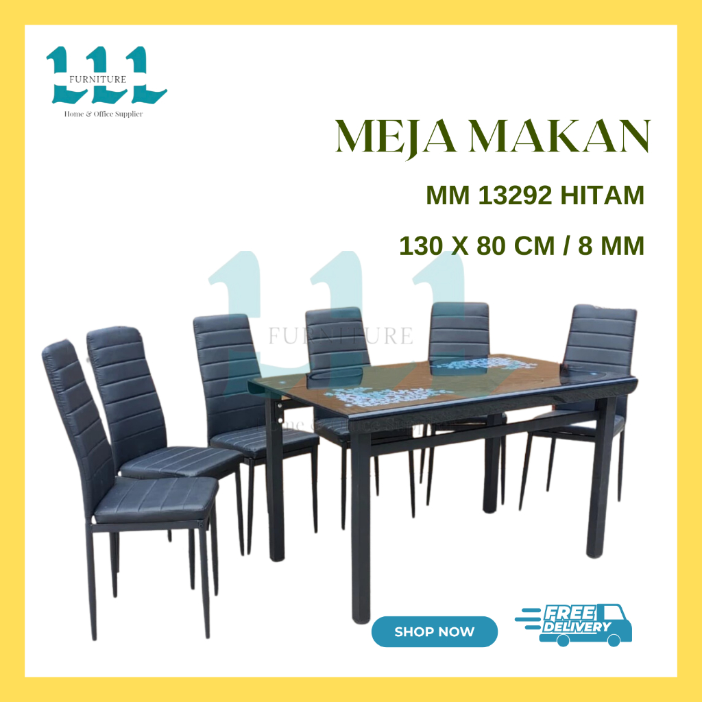 MM 13292 Hitam | Meja Makan Besi Set Kaca 6 Kursi - Meja Makan 6 Kursi - Meja Makan