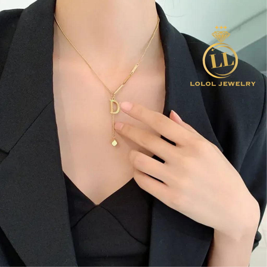 L24 Kalung Liontin Huruf D Juntai titanium Premium Anti Karat Warna Gold