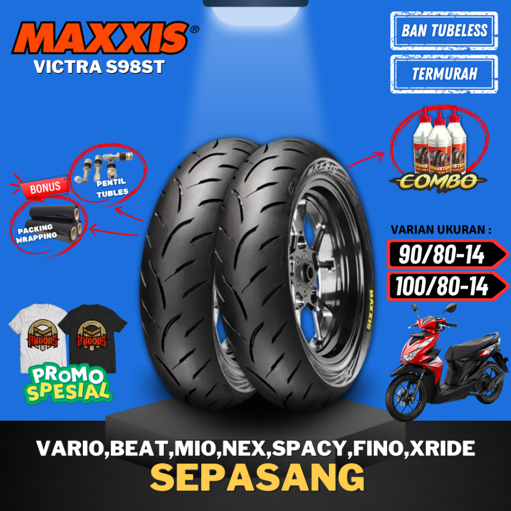 PROMO [PAKET SEPASANG MURAH] MAXXIS VICTRA RING 14 ( 90/80-14 & 100/80-14 ) / BAN MAXXIS TUBELESS