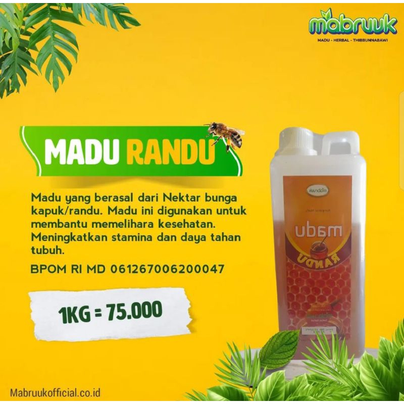 

MADU MURNI 100%, MADU RANDU ASLI ,MADU BUNGA RANDU 1000GR,MADU MABRUUK ,MADU RANDU MABRUUK 1KG ORIGINAL 100%