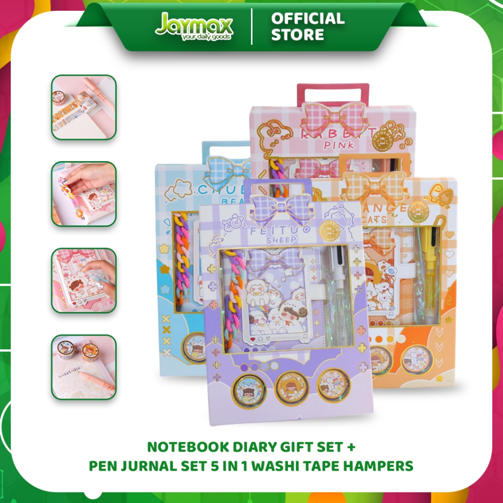 

NOTEBOOK DIARY GIFT SET + PEN JURNAL SET 5 IN 1 WASHI TAPE HAMPERS