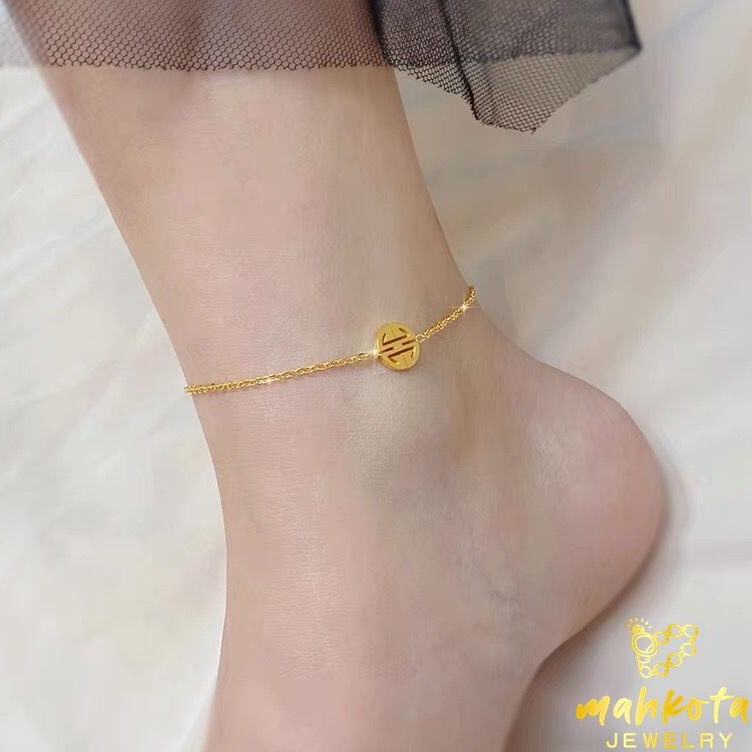 KODE D73D GK85 Gelang Kaki Titanium Premium Wanita Rantai Italy Simbol Keberuntungan Simple Elegant 