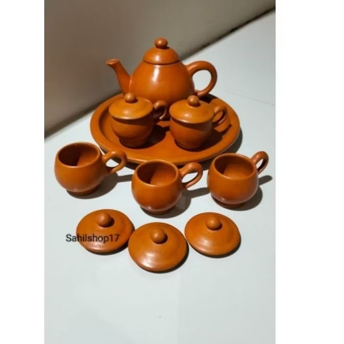 Poci Tanah Liat Khas Tegal Teko Tanah Liat Khas Tegal Set Cangkir 5 Polos