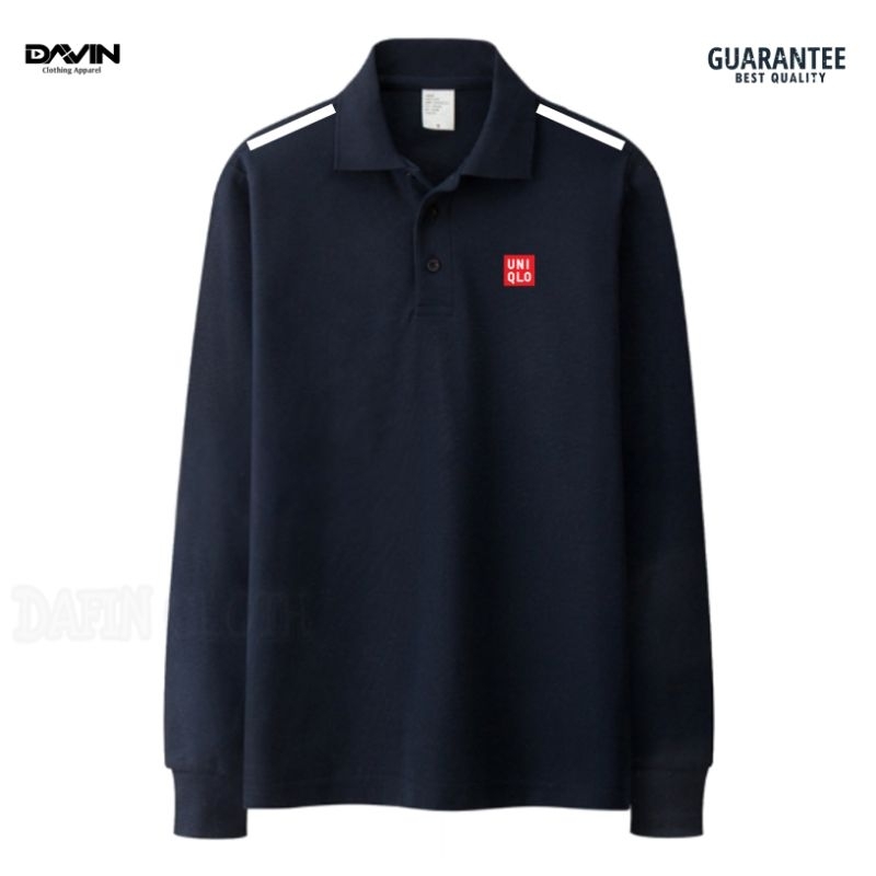 Kaos Kerah Pria Polo shirt Lengan Panjang Uniqlo Shoulder Strip