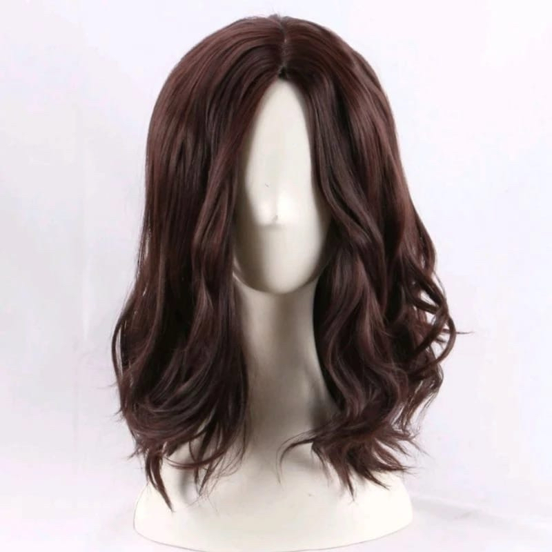 Wig Pria Rambut Gondrong Bergelombang Belahan Tengah Permanen Warna Hitam Dan Cokelat