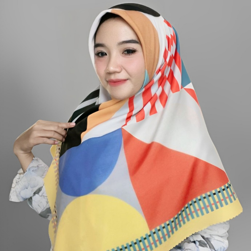 Hijab Motif Abstrak Premium Harga Terjangkau Jilbab Motif Segi Empat Voal Premium Lasercut Lemon