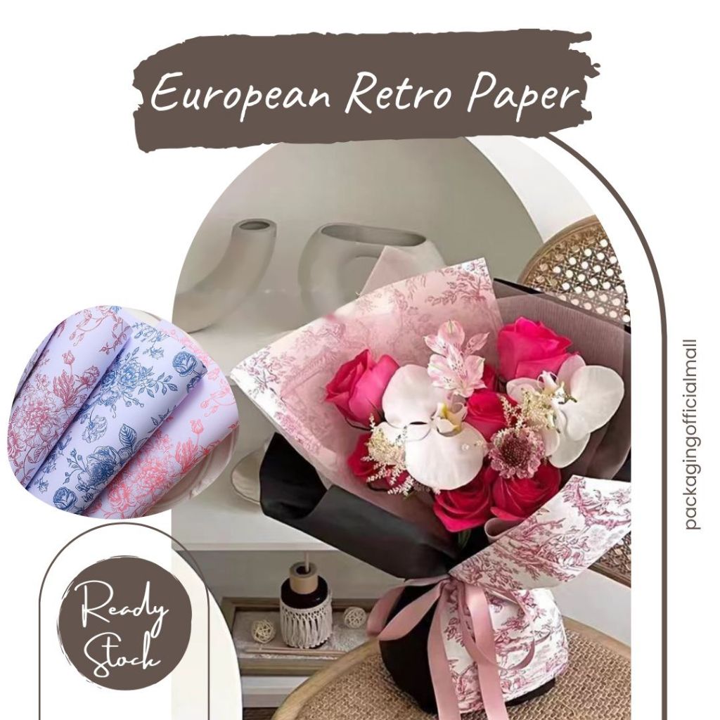 

EUROPEAN RETRO PAPER / CELLOPHANE / FLORIST PAPER / KERTAS BUKET BUNGA / WRAPPING WRAPPER