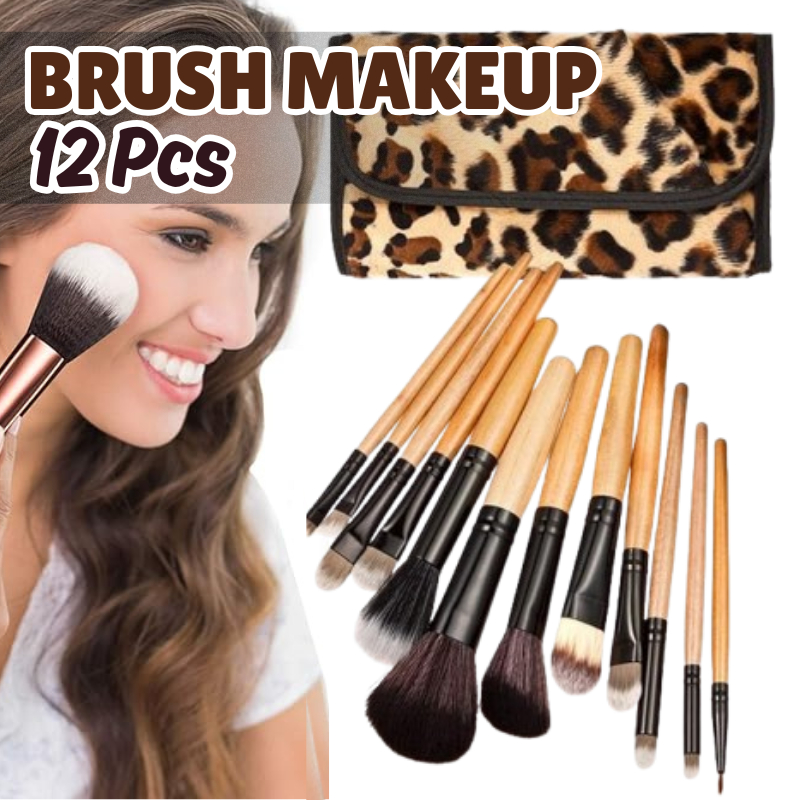 Kuas Make Up 12 Pc Set Lengkap 1 Paket dgn Pouch Leopard Brush Makeup Kosmetik Kit