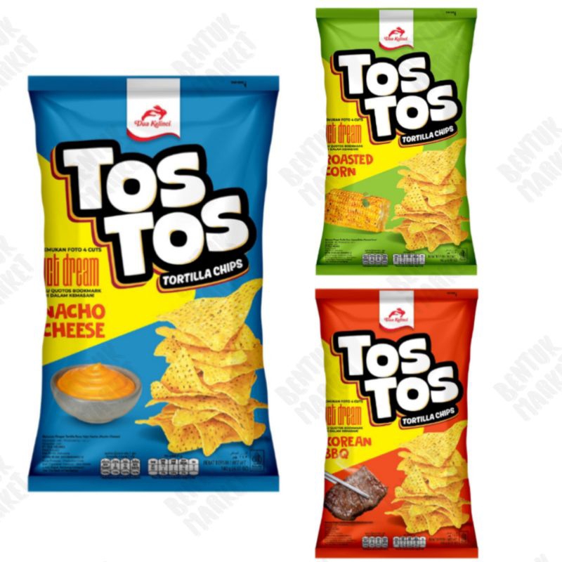 

TOS TOS Keripik Tortila Nacho Cheese 145gr / TOS TOS Keripik Tortila Jagung Bakar / TOS TOS Keripik Tortila Rasa BBQ Korea / Keripik / Cemilan Instan