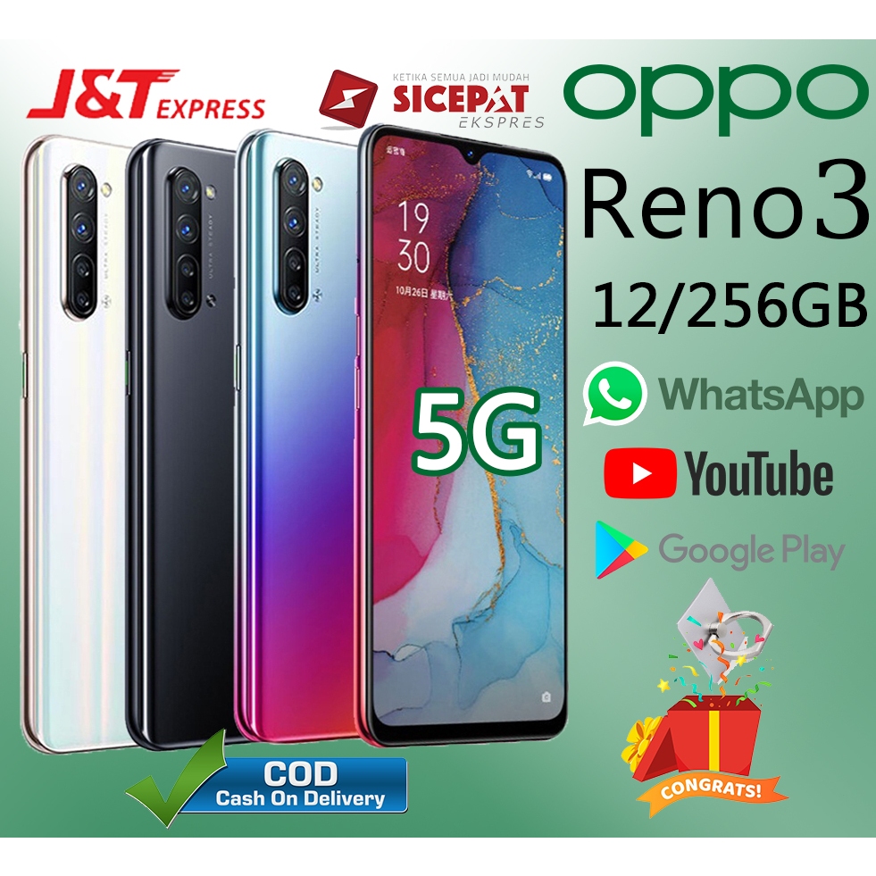 HP OPPO Reno3 5G Ram12/256GBSmartphone LET 6.4inchesDualSIM64MP+32MP Handphone indonesia