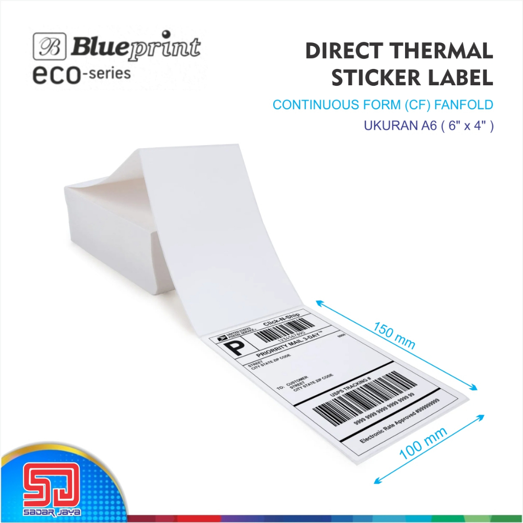 

Blueprint Eco DTS 100x150 CF Fanfold isi 500 Label Resi Olshop Lipat Continuous Form A6 Direct Thermal Sticker 100 x 150