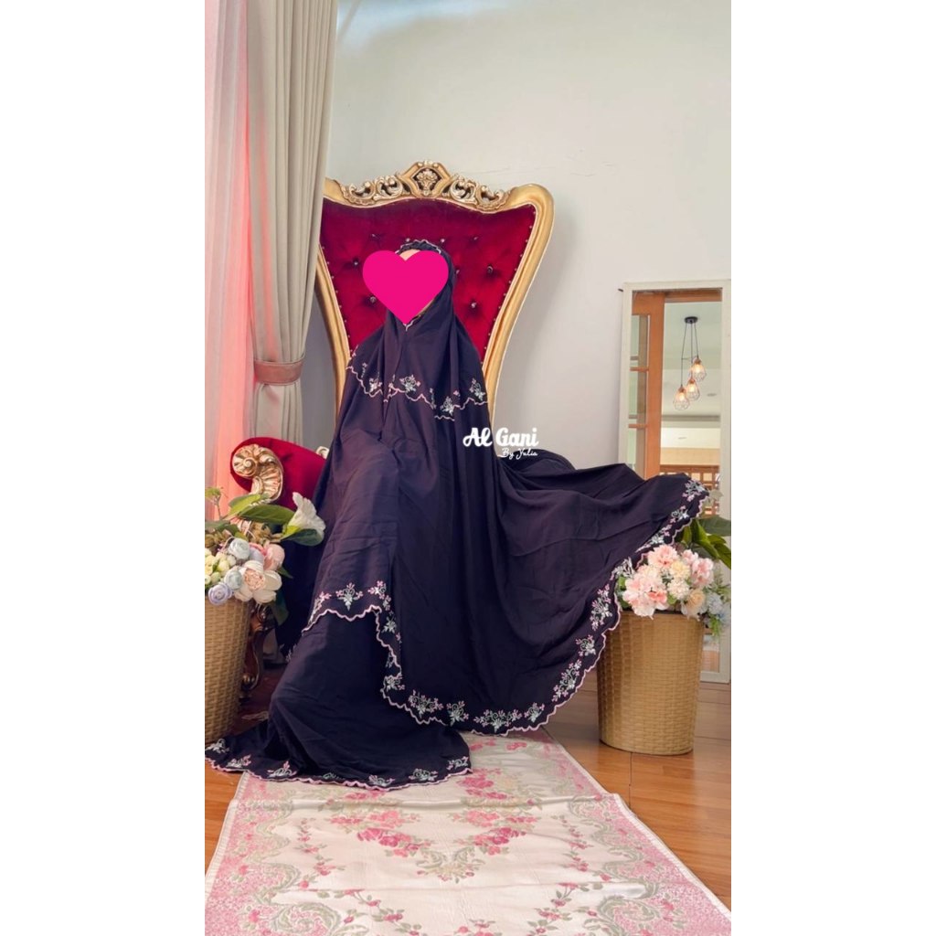 Mukena Katun ALGANI TERBARU border motif bunga untuk harian by alganibyyulia / Mukena Bordir / Muken