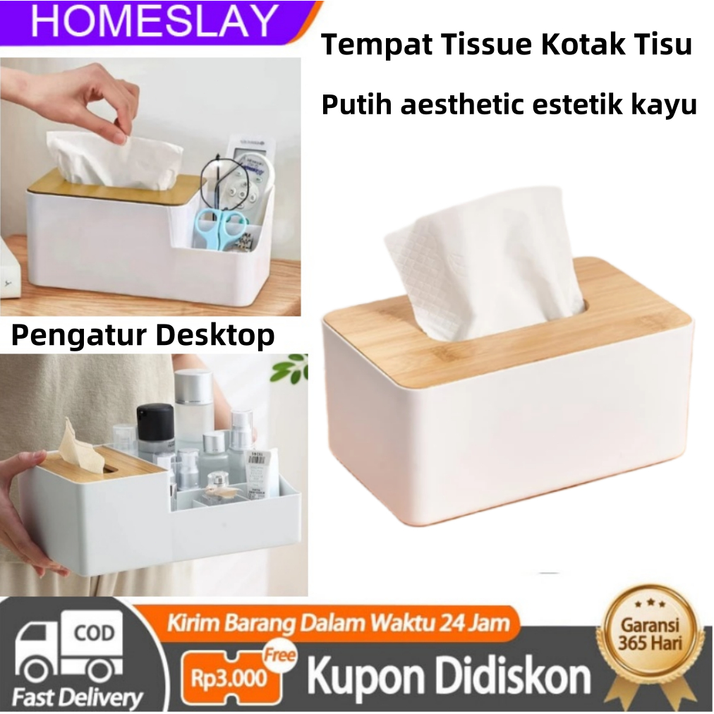 HOMESLAY Tempat Tisu Kotak Tissue Kayu Transparan Box Tissue Tempat Tisu Kamar Mandi