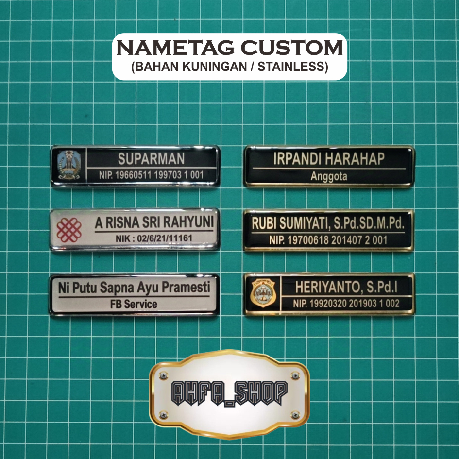 

Name Tag kuningan, stainless / papan nama bahan Kuningan, stainless magnet peniti