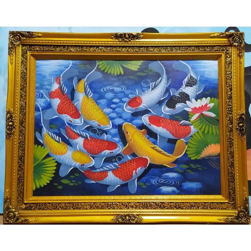 lukisan kanvas ikan koi 9 ekor