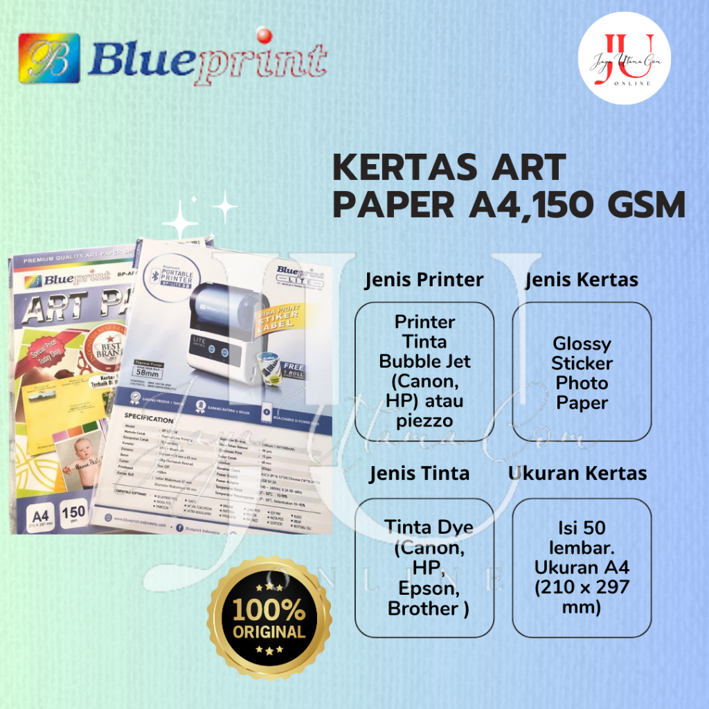 

Blueprint Kertas Art Paper A4 150 gsm Isi 50 Lembar