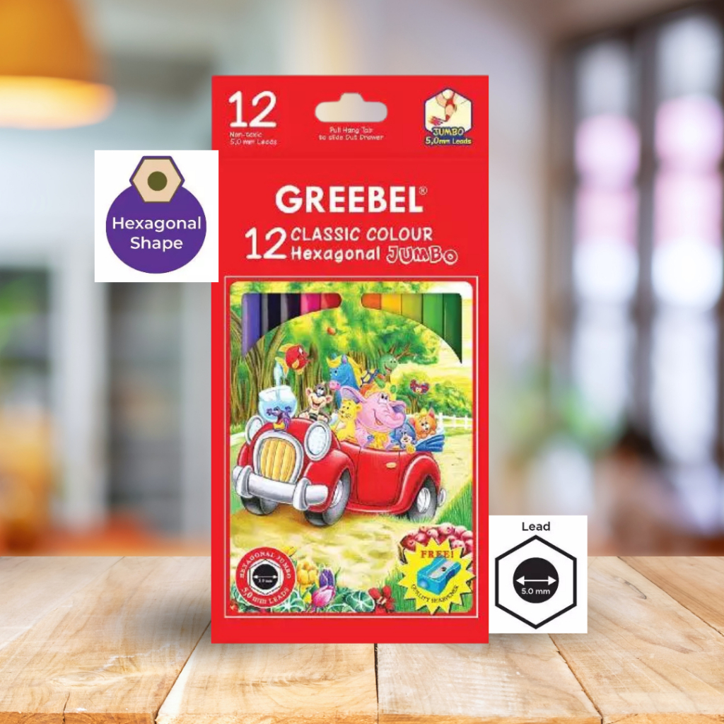 GREEBEL Jumbo Hexagonal Pensil Warna - Set 12 Warna | Model 1812