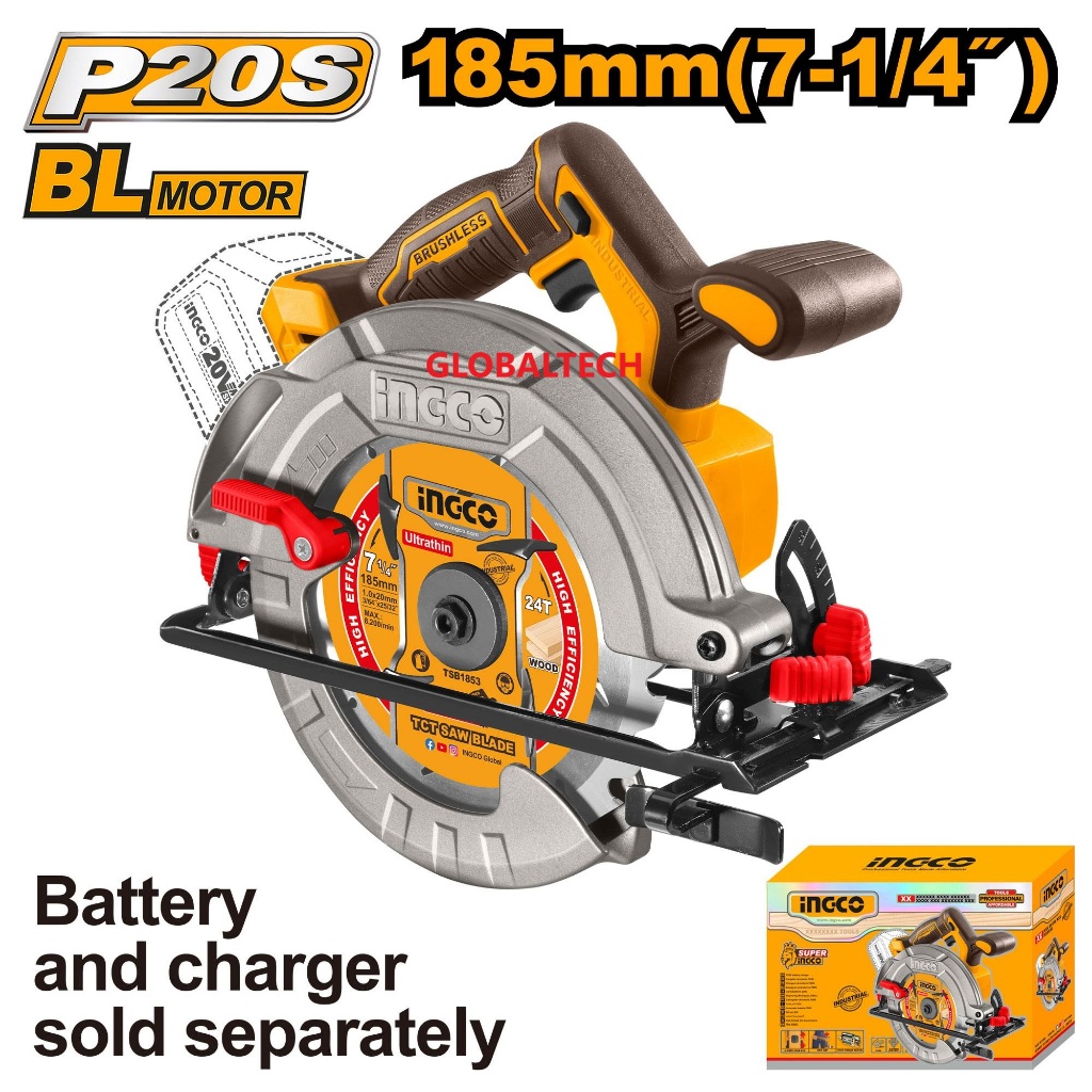 INGCO CSLI1851 CORDLESS CIRCULAR SAW 20V 185MM BRUSHLESS MESIN CIRCULAR SAW MESIN SIRKEL
