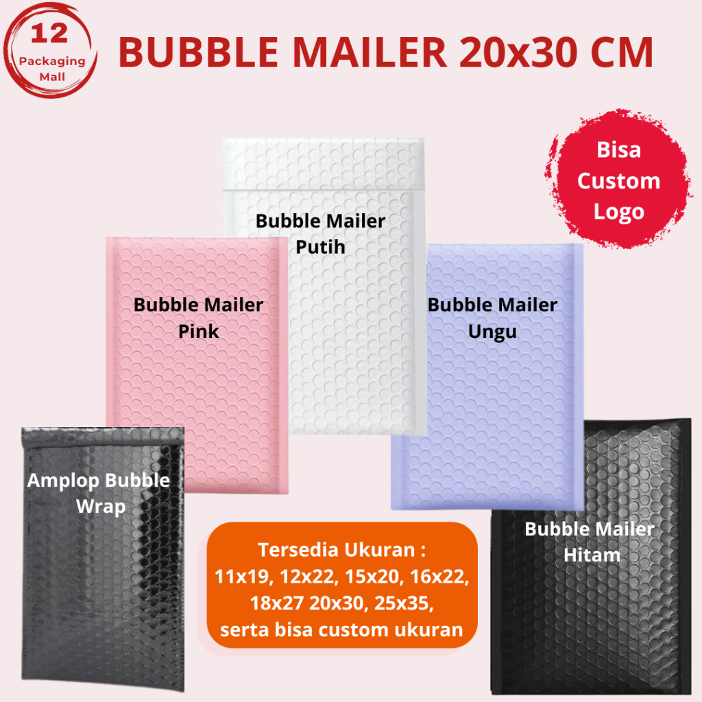 

20x30 BUBBLE MAILER PUTIH HITAM PINK UNGU (Harga per pcs) / Premium Amplop Bubblemailer Packaging Olshop