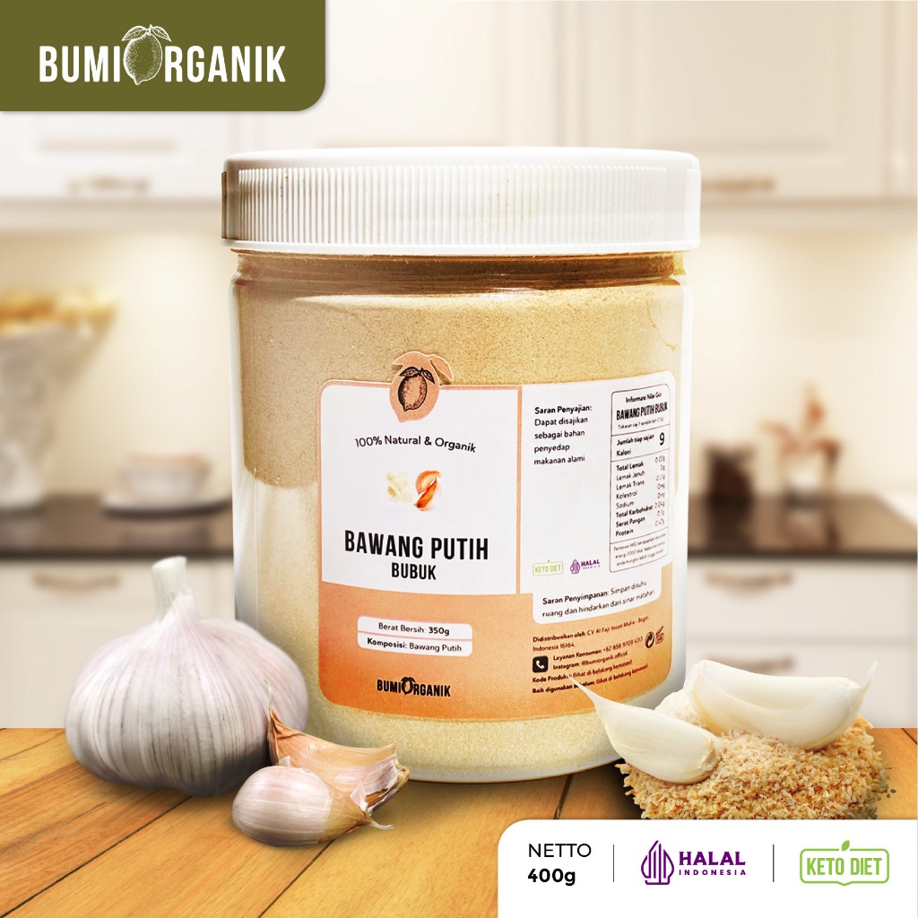 

BAWANG PUTIH BUBUK 350G MURNI PREMIUM ASLI TANPA CAMPURAN ASLI 100% ORIGINAL / PURE GARLIC POWDER ORGANIC / BAWANG PUTIH MURAH /BUMBU DAPUR / BAWANG PUTIH HALUS BUMBU REMPAH ALAMI / NUTRIFARM / BRAGG/ DARI BUMI /GEMELI LEMOVITA NUTRILOGY OFFICIAL BEORGANI