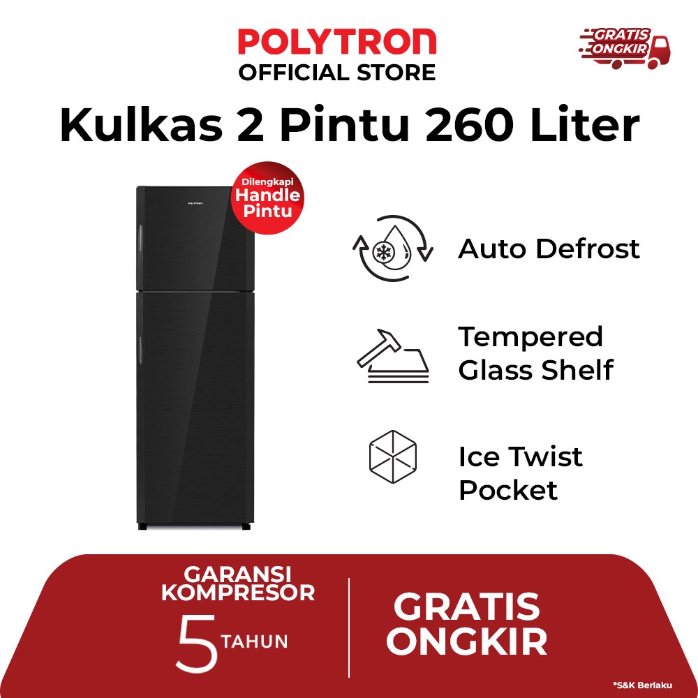 POLYTRON Kulkas 2 Pintu Belleza 240 liter PRM 28DMY