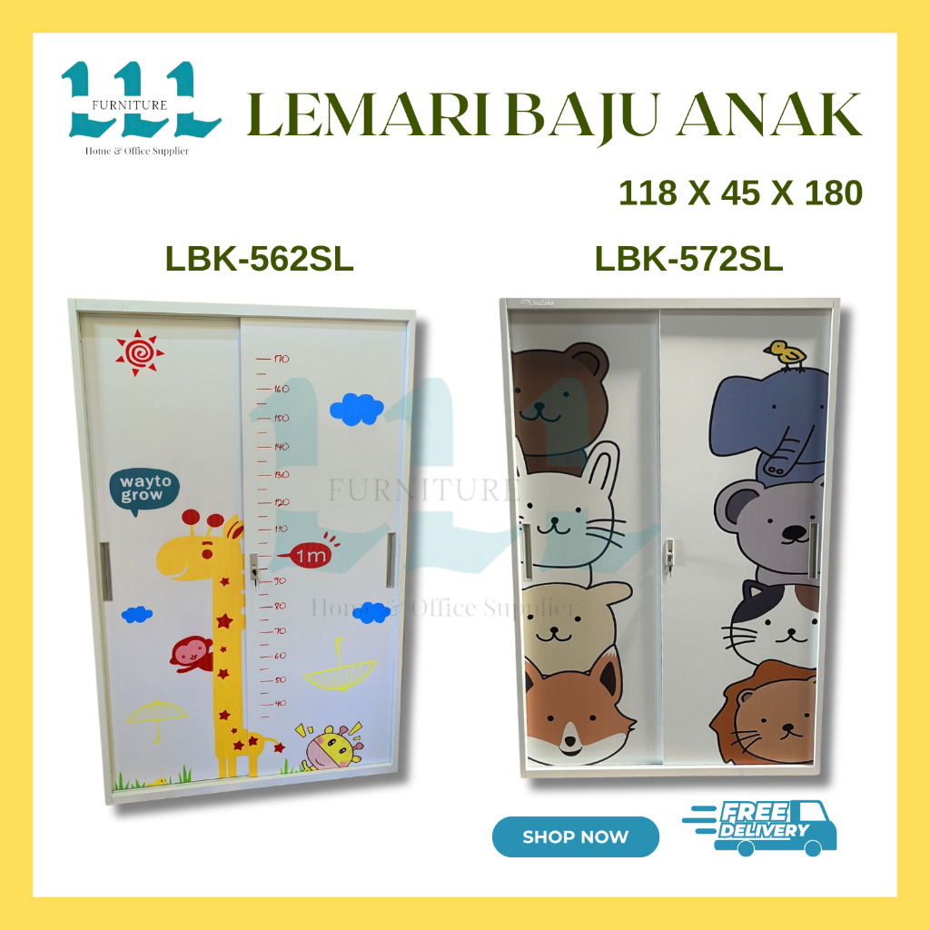 Lemari Baju Besi Sliding LBK Anak | Lemari Baju Motif Anak - Lemari Anak - Lemari Sliding Baju Anak