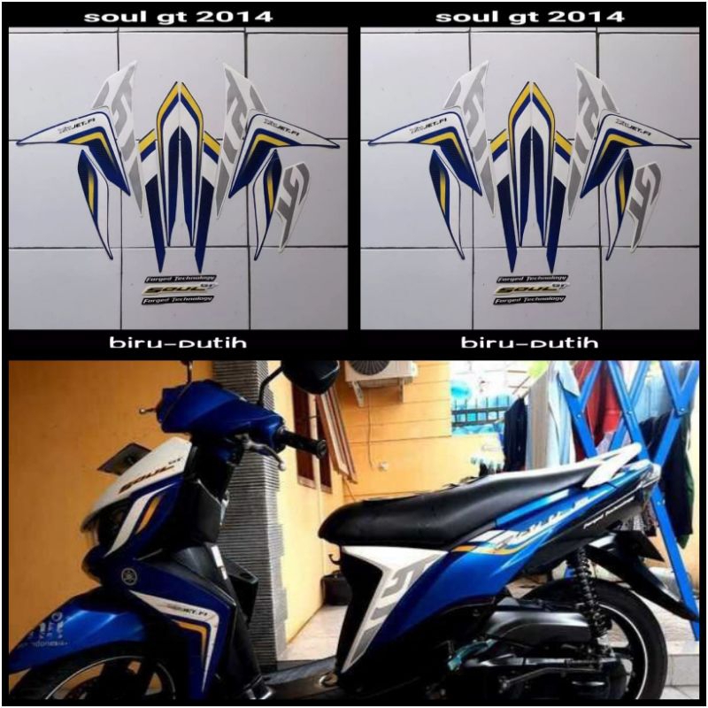 STIKER STRIPING LIS LES POLET PLAT PLISIR BODY MOTOR YAMAHA MIO SOUL GT 2014 BIRU PUTIH