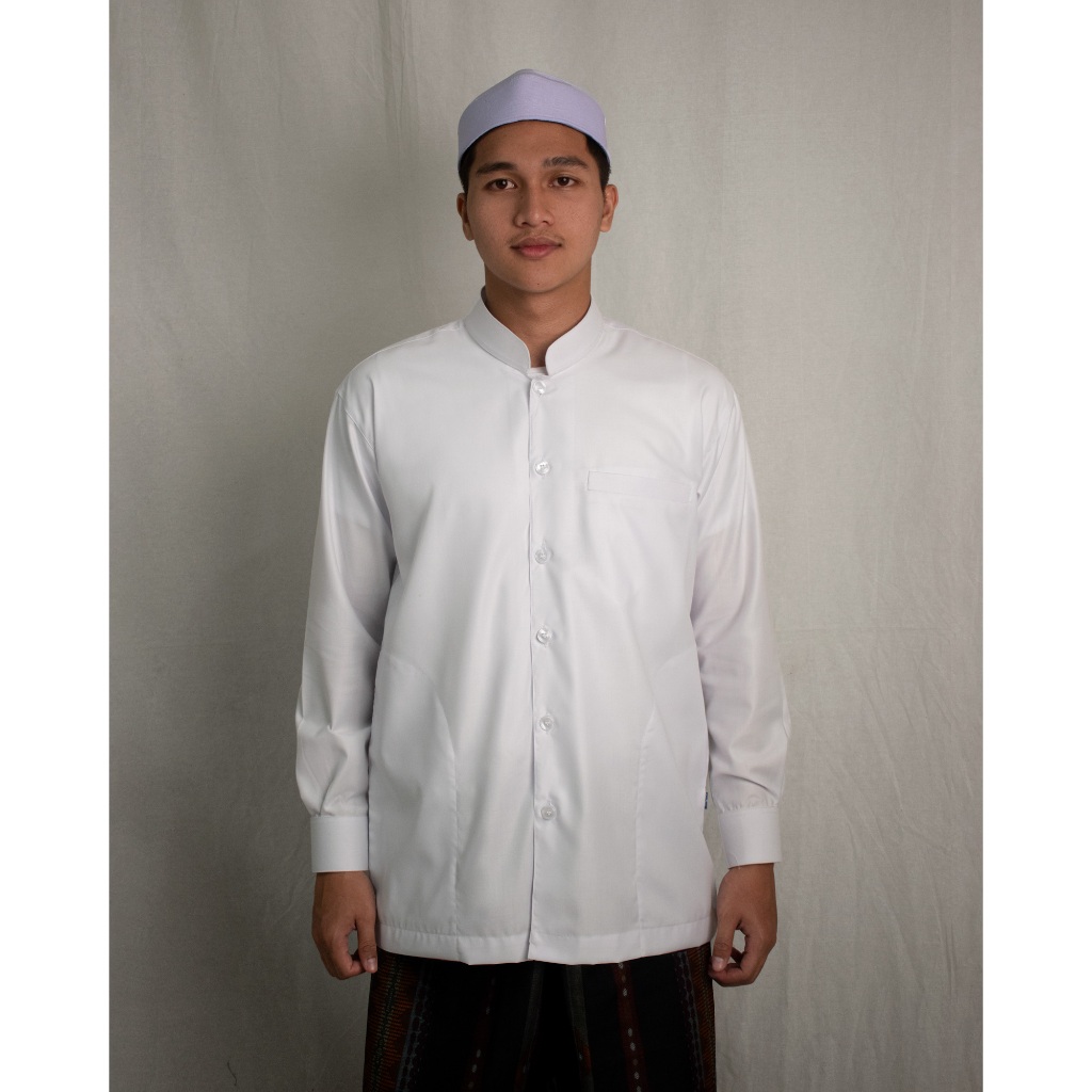 Yateer Baju Koko Pria Takwa Qomar Putih Lengan Manset