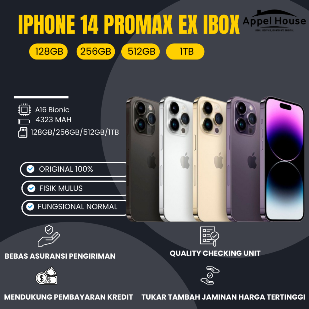 IPHONE 14 PRO MAX 128GB/256GB/512GB/1TB SECOND ORIGINAL GARANSI RESMI EX IBOX