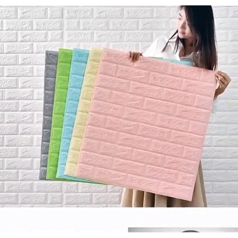 ( PAKET 10 PCS ) Wallfoam motif batu bata tebal 3 mm/Wallfoam stiker dinding