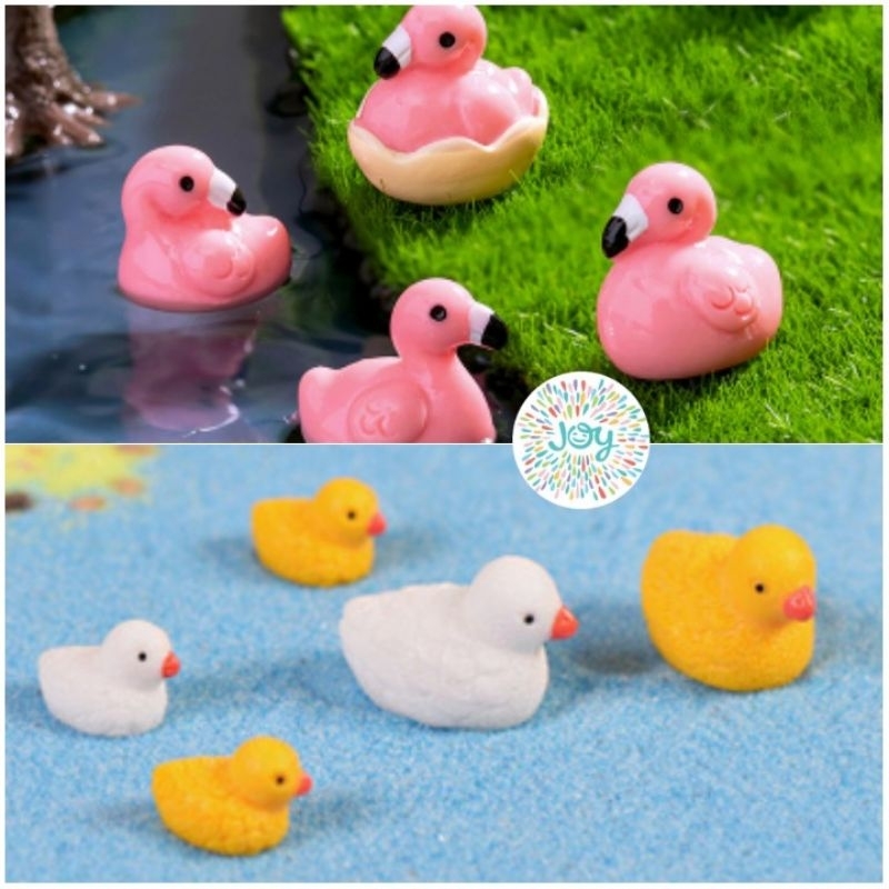 1pc Miniatur Bebek Flamingo Ornamen Resin Bahan Maket Diorama Landscape Prakarya DIY Hiasan Dekorasi