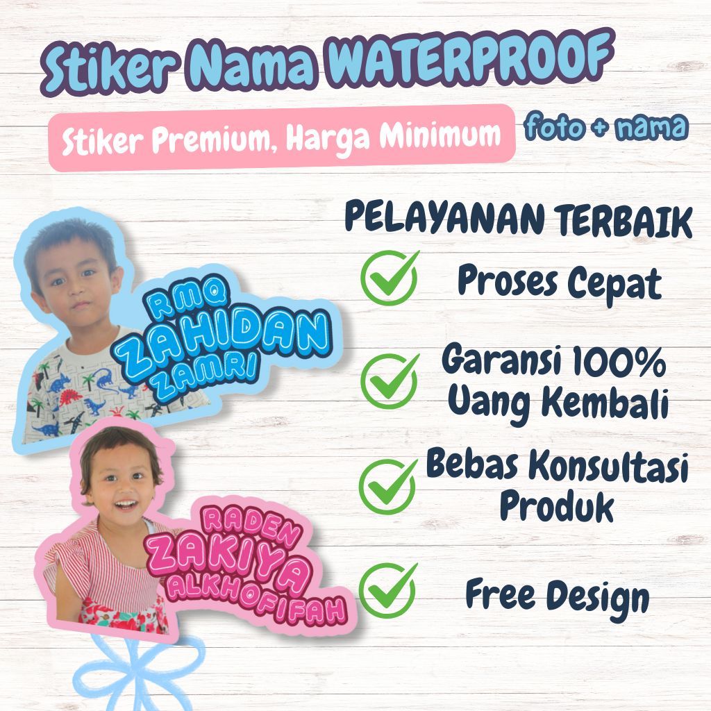 

16 PCS Stiker Custom Nama Dan Foto Waterproof [PURNAMA STICKER]