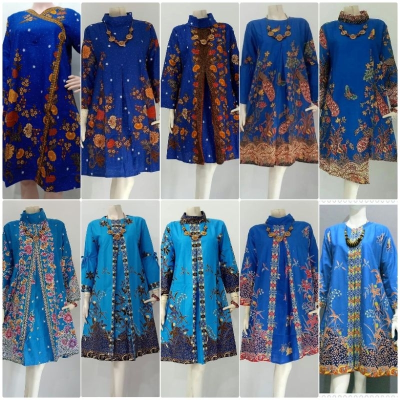 TUNIK BATIK Unggul jaya warna Biru Electric  Navy Allsize Ld 105 & Jumbo 120cm